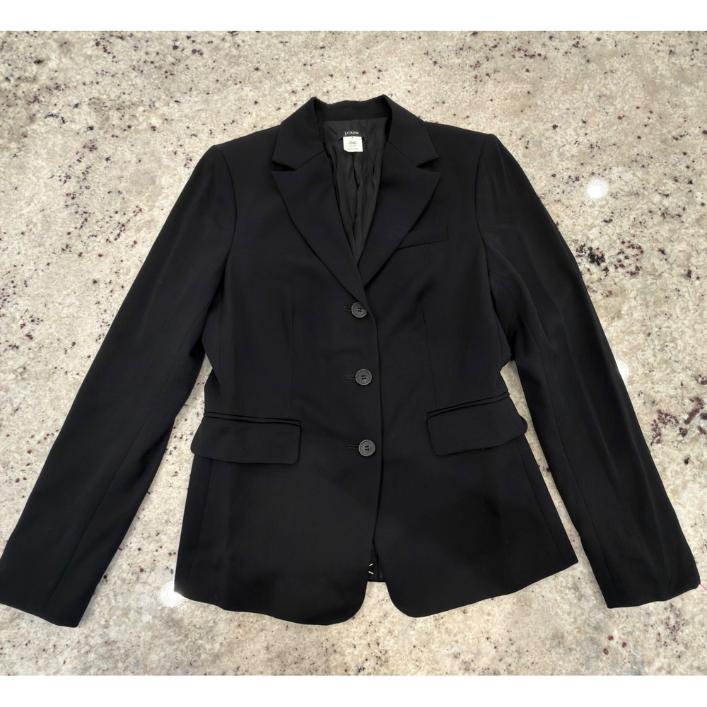 J.Crew Black Wool Blazer Size 4 Classic 3-Button‎ Tailored Jacket